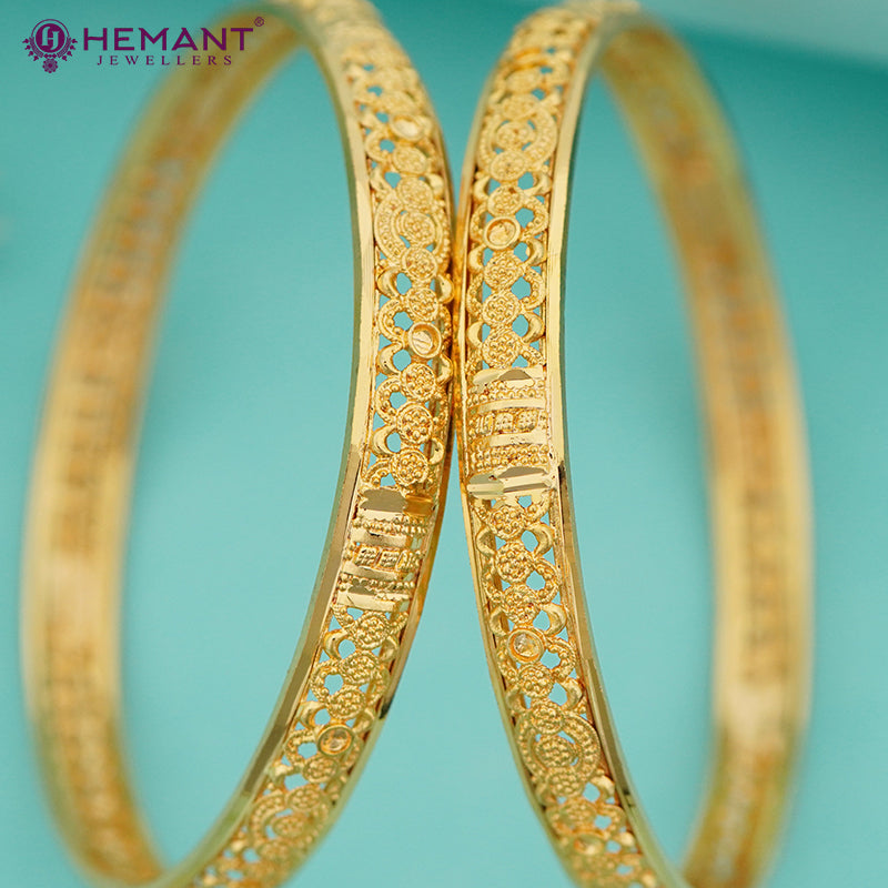 Gold-Finish Jali Work Bangles with Floral Detailing – 4348-50