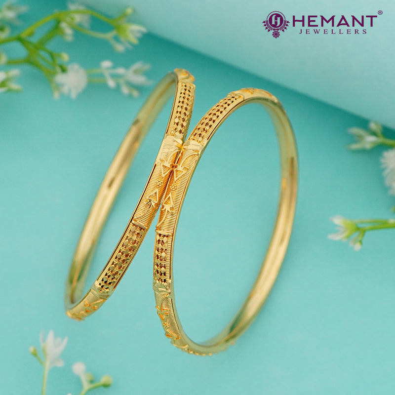 Micro Gold Plated Bangles with Triangle Motif & Carved Pattern – 4361-63