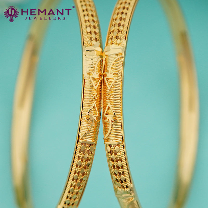 Micro Gold Plated Bangles with Triangle Motif & Carved Pattern – 4361-63