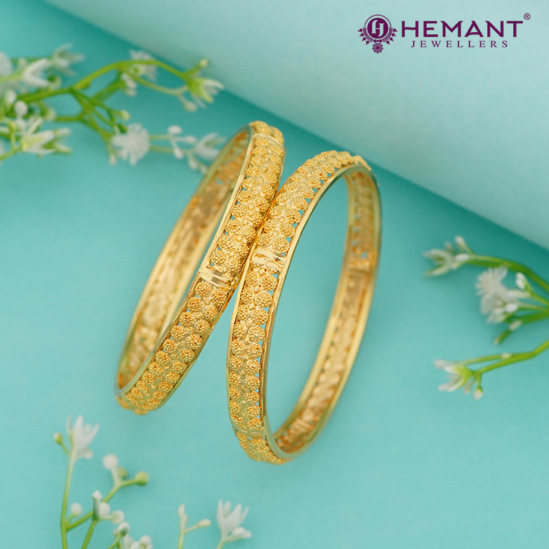 Micro Gold Plated Bangles with Textured Floral Cut – 4364-66