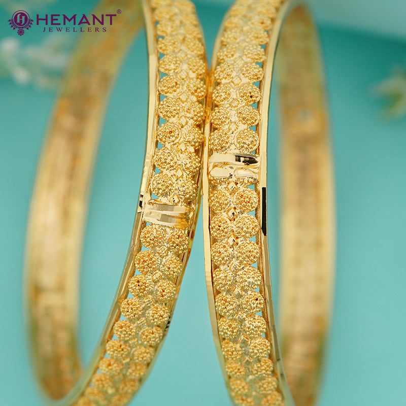Micro Gold Plated Bangles with Textured Floral Cut – 4364-66