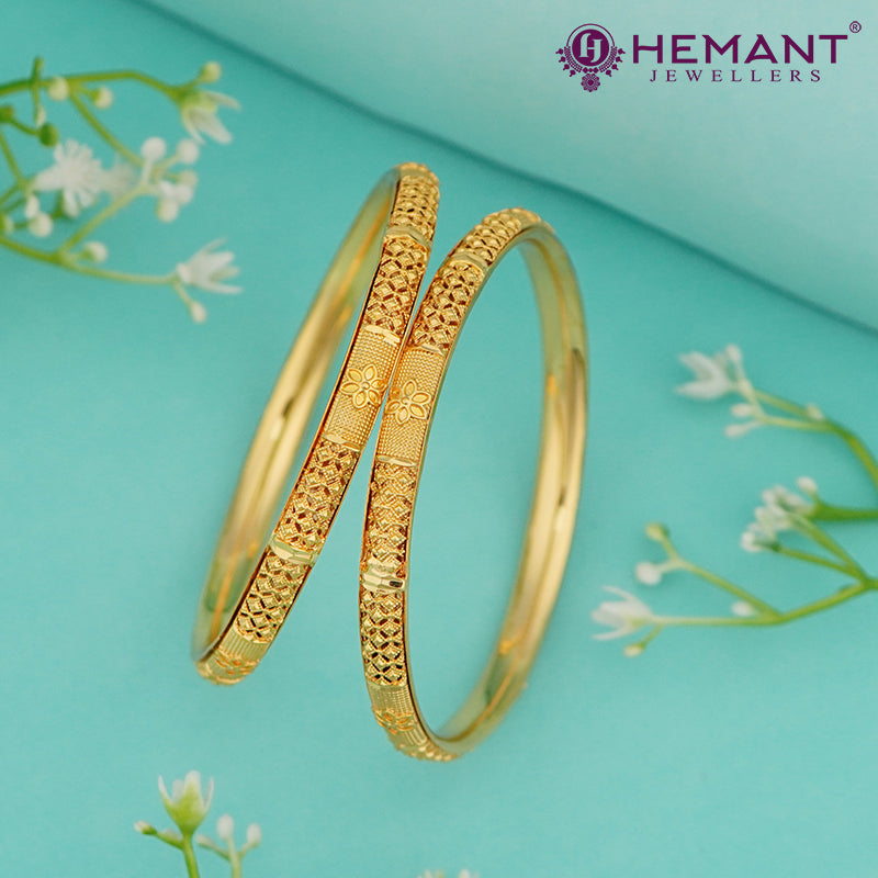 Micro Gold Plated Bangles with Delicate Floral Cut – 4374-76