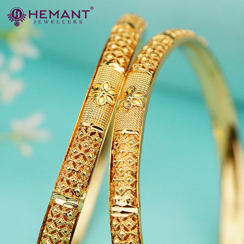 Micro Gold Plated Bangles with Delicate Floral Cut – 4374-76