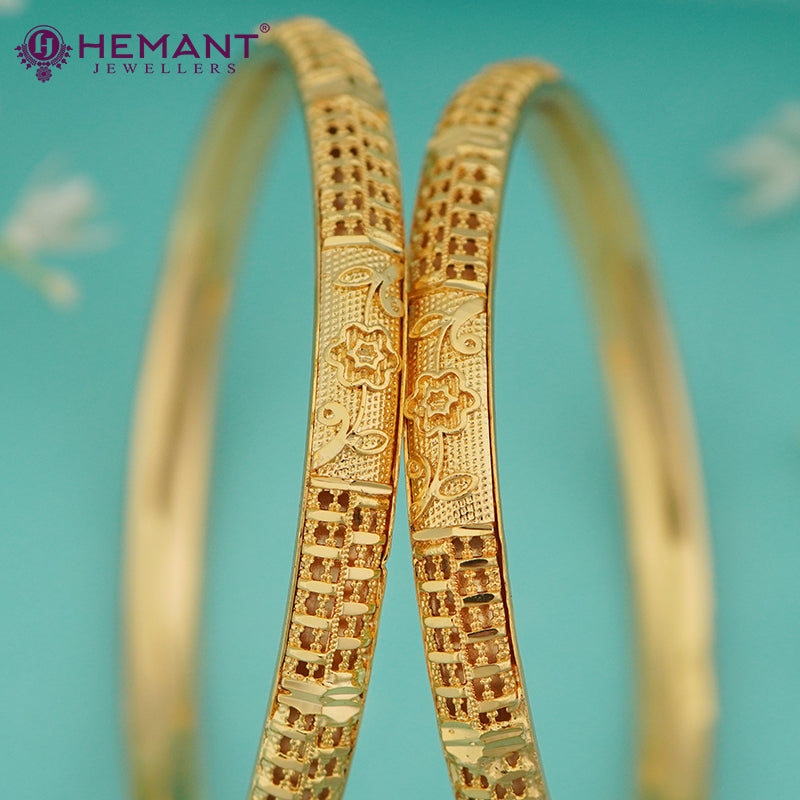 Micro Gold Plated Bangles with Delicate Floral Texture – 4377-79