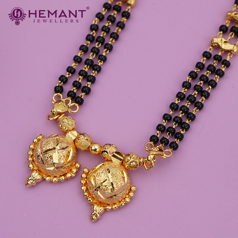 Micro Gold-Plated Multi-Strand Mangalsutra with Wati/Vati Pendant – Black & Gold Beaded Design 4392-93
