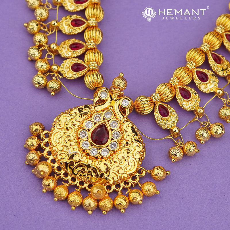 Traditional Maharashtrian Kolhapuri Saaj Jav 18 Stone Paan with Taas Pendant RG (with Earrings)