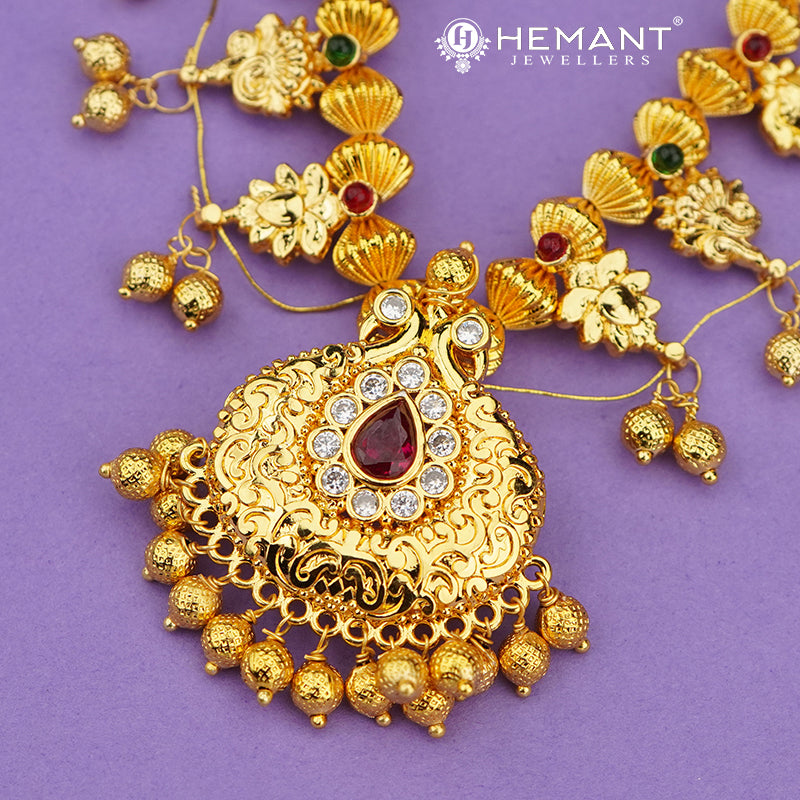 Traditional Maharashtrian Kolhapuri Saaj Jav 2 Panadi 12 Pan with Taas Pendant RG (with Earrings)