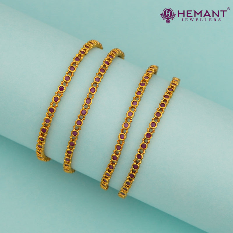 Antique Finish Bangles with Classic CZ Red Stone –  4461 - 63 ( 4 Pc Set / 2 Pair)