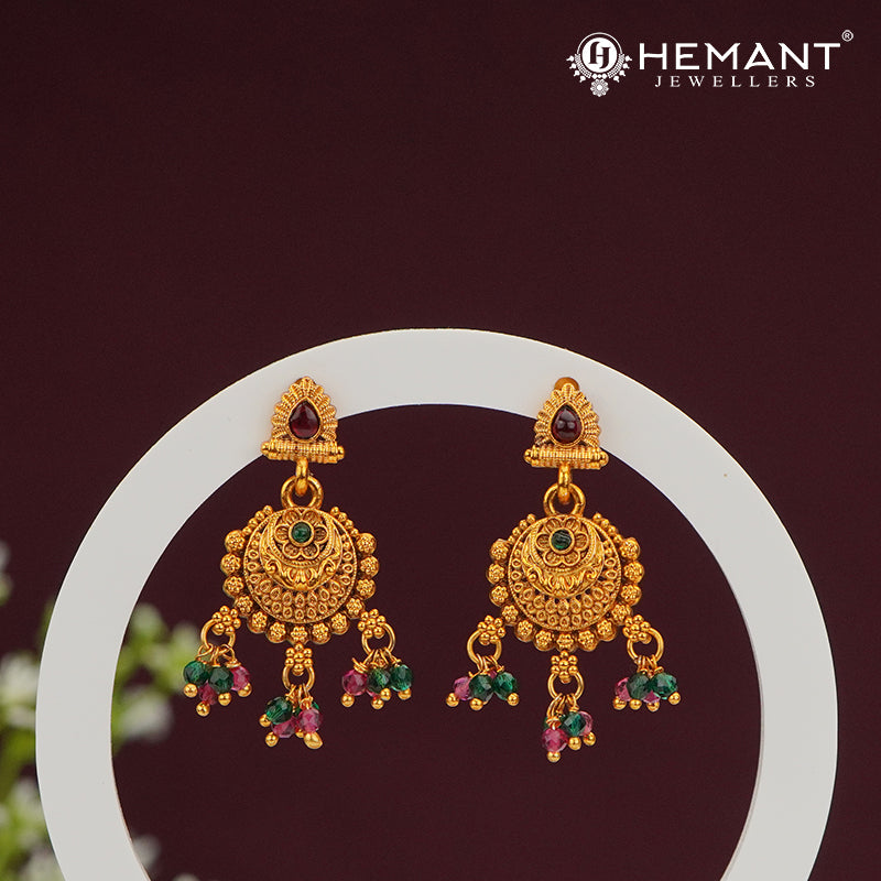 Antique Circular Temple Earrings with Multicolor Beads – 4466