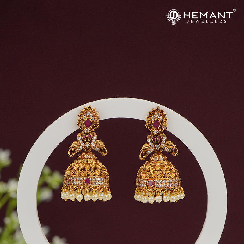 Peacock Motif Pearl Jhumka Earrings – 4473