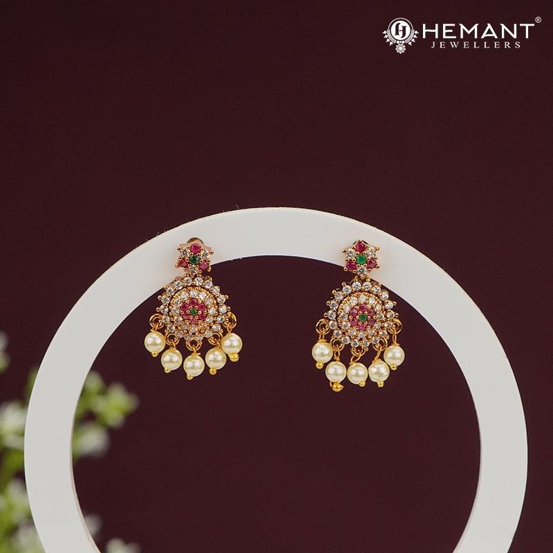 Stone-Studded Circular Pearl Drop Earrings – 4474