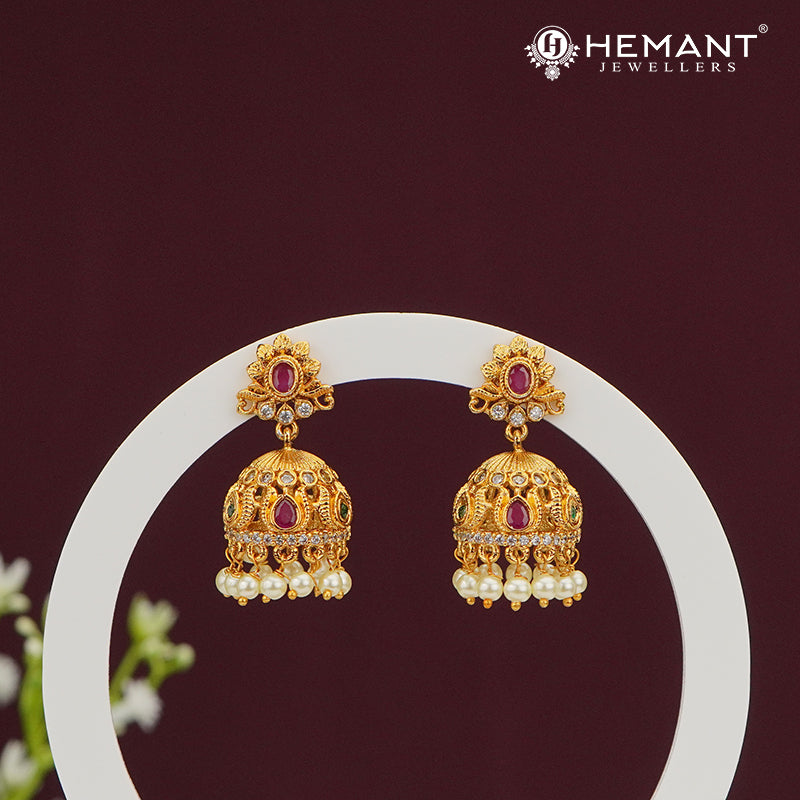 Heritage Ruby-Green Pearl Jhumka – 4514