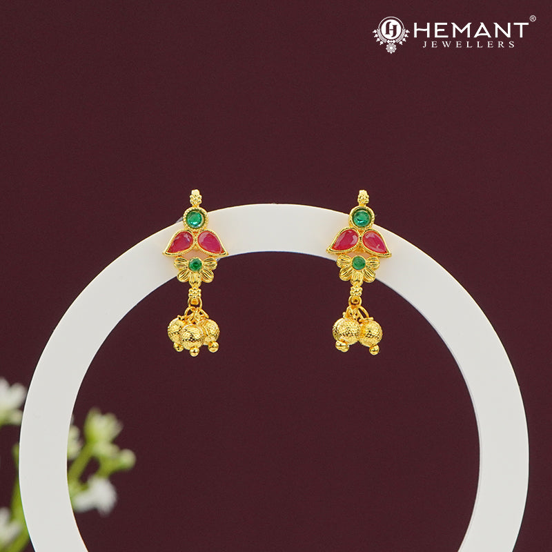 Micro Gold Plated Leaf & Stone Drop Earrings – 454