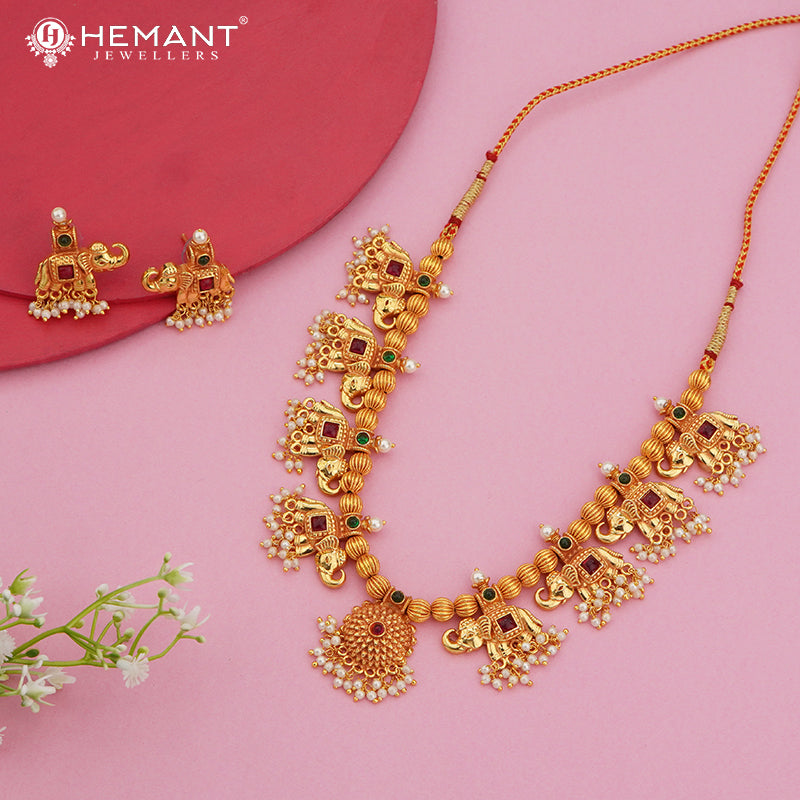 Traditional Oxidized Guttapusalu Haar Hathi Geru (with earrings) - 4541