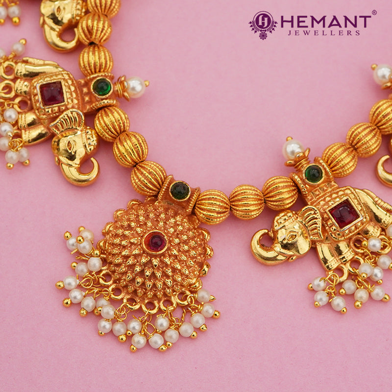 Traditional Oxidized Guttapusalu Haar Hathi Geru (with earrings) - 4541