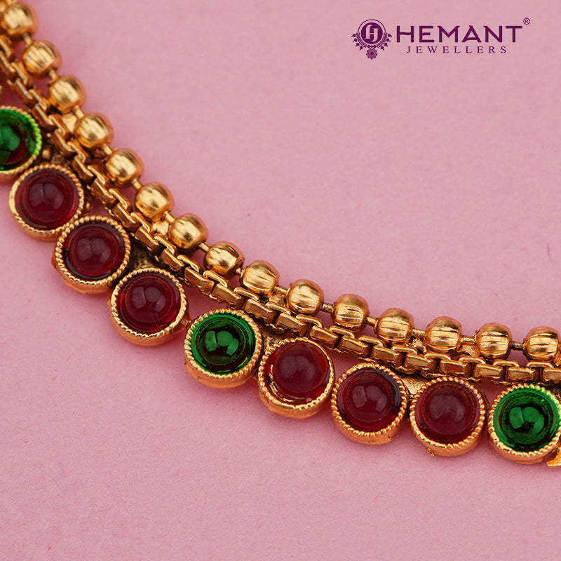Gold Finish Line Necklace Set with Round Stones 4562-65