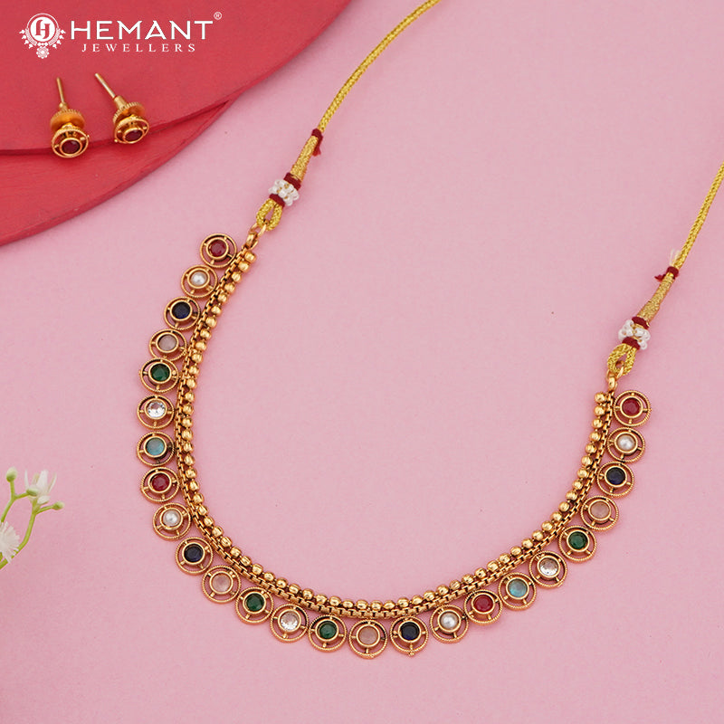 Gold Plated Circular Charm Necklace Set with Stone Accents 4568-72