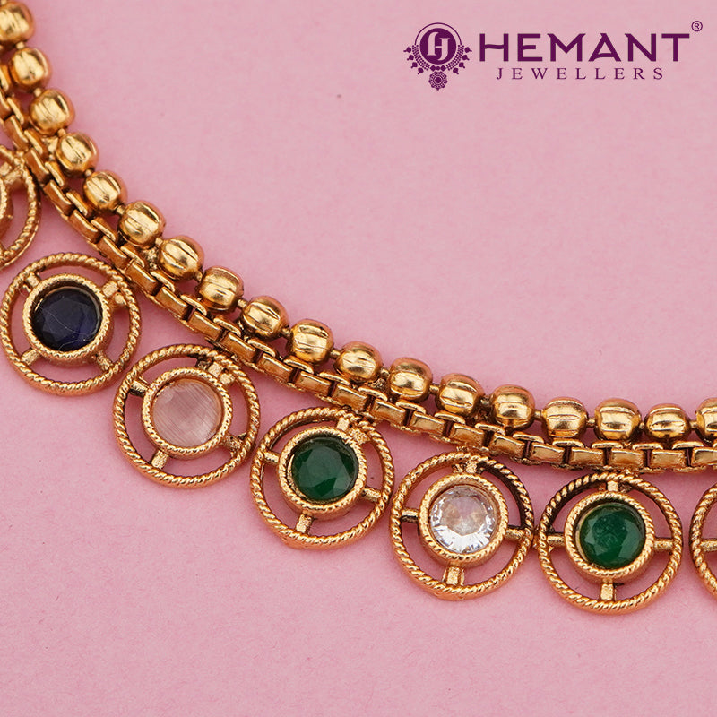 Gold Plated Circular Charm Necklace Set with Stone Accents 4568-72