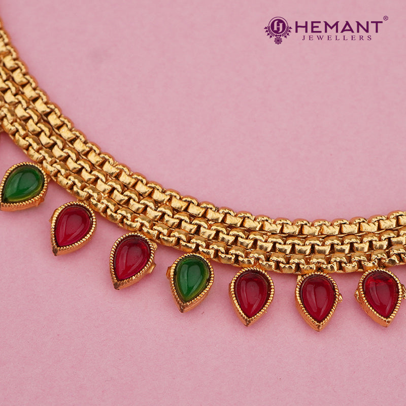 Mesh-Pattern Gold Finish Necklace Set with Stone Drops 4573-76