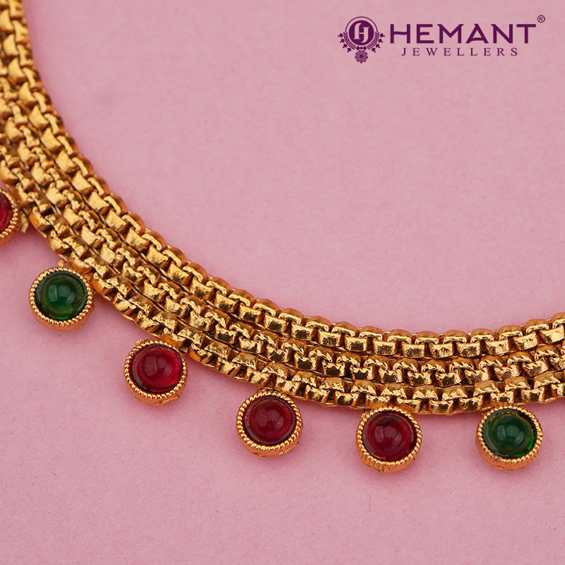 Gold Finish Line Necklace Set with Round Stones 4577-80