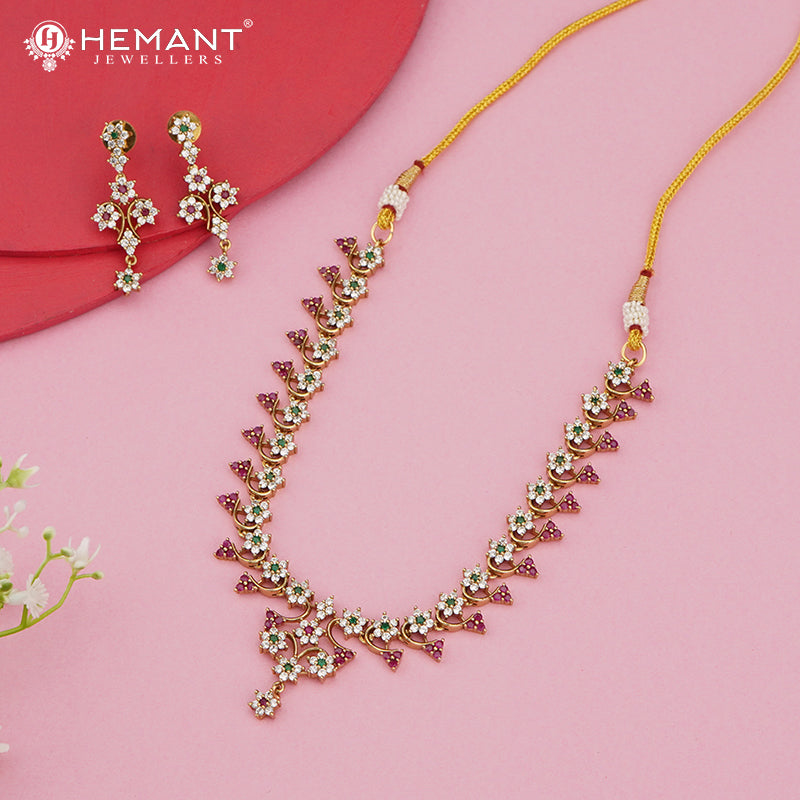 Floral Ruby-Green Stone Necklace Set – 4593-95