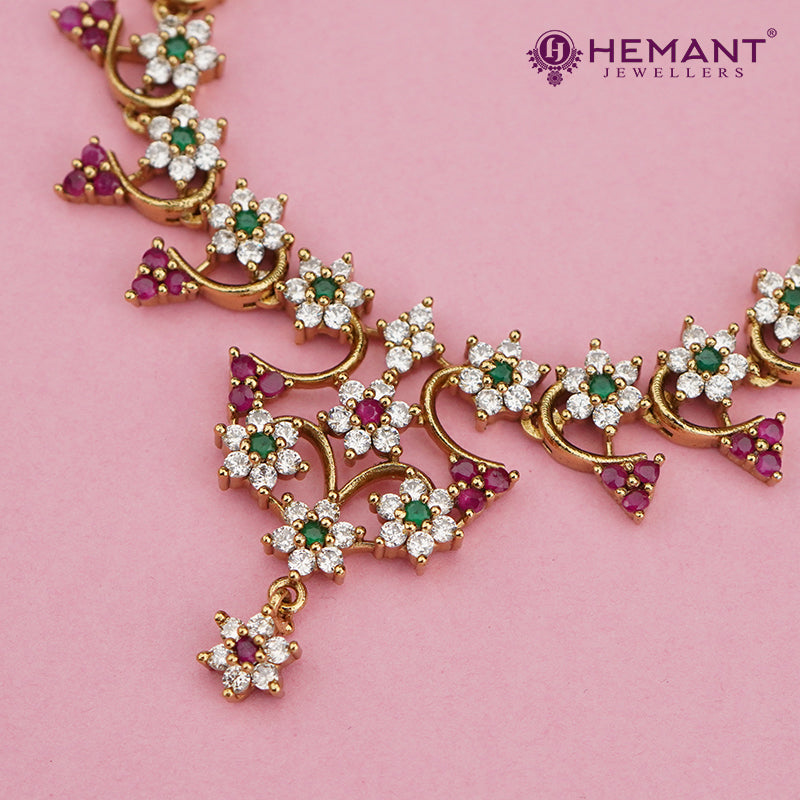 Floral Ruby-Green Stone Necklace Set – 4593-95