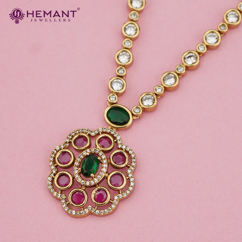Antique Floral Pendant Necklace Set – 4605