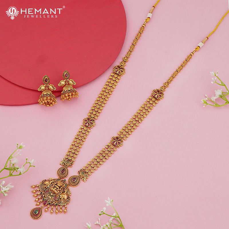 Antique Temple Necklace Set with Laxmi Pendant & Jhumka Earrings – 4654