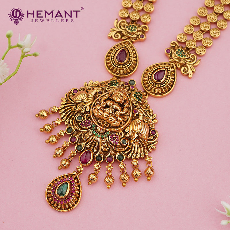 Antique Temple Necklace Set with Laxmi Pendant & Jhumka Earrings – 4654