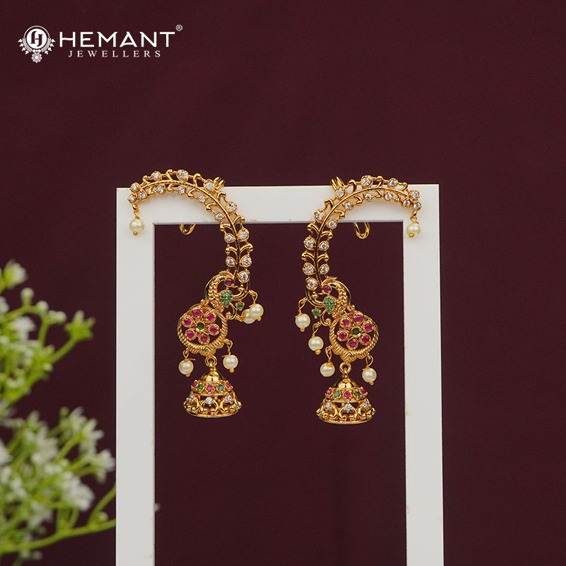 Antique Earcuff with Multicolour Stones & Pearl Drops – 4667