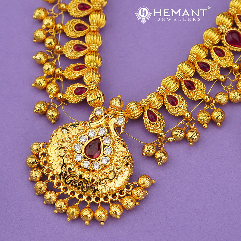 Traditional Maharashtrian Kolhapuri Saaj Jav 30 Stone Paan with Taas Pendant RG (with Earrings)