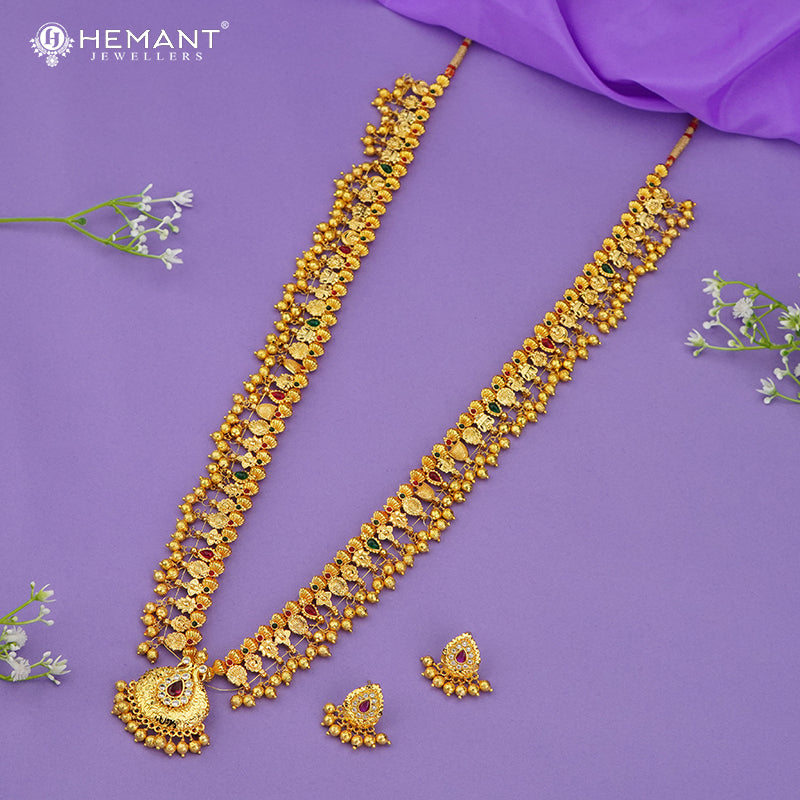Traditional Maharashtrian Kolhapuri Saaj Jav 6 Panadi 38 Pan with Taas Pendant RG (with Earrings)