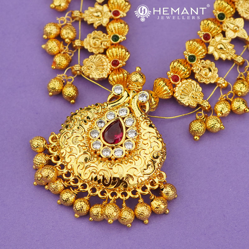 Traditional Maharashtrian Kolhapuri Saaj Jav 6 Panadi 38 Pan with Taas Pendant RG (with Earrings)