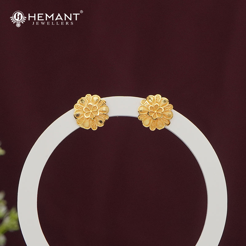 Gold-Finish Round Stud Earrings | Intricate Embossed Design - 4770