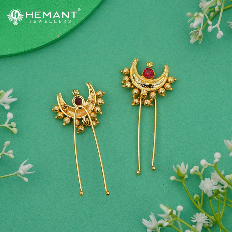 Traditional Maharashtrian Kolhapuri Micro Gold Plated Hair Pin (Ambada Pin) - 4776