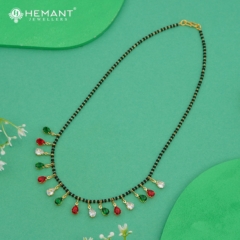 Colorful Stone Drop Mangalsutra with Black Beads – 4818
