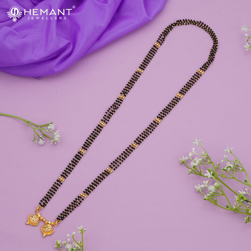 Gold-Plated Multi-Strand Mangalsutra with Wati/Vati Pendant – Black & Gold Beaded Design 4842-43