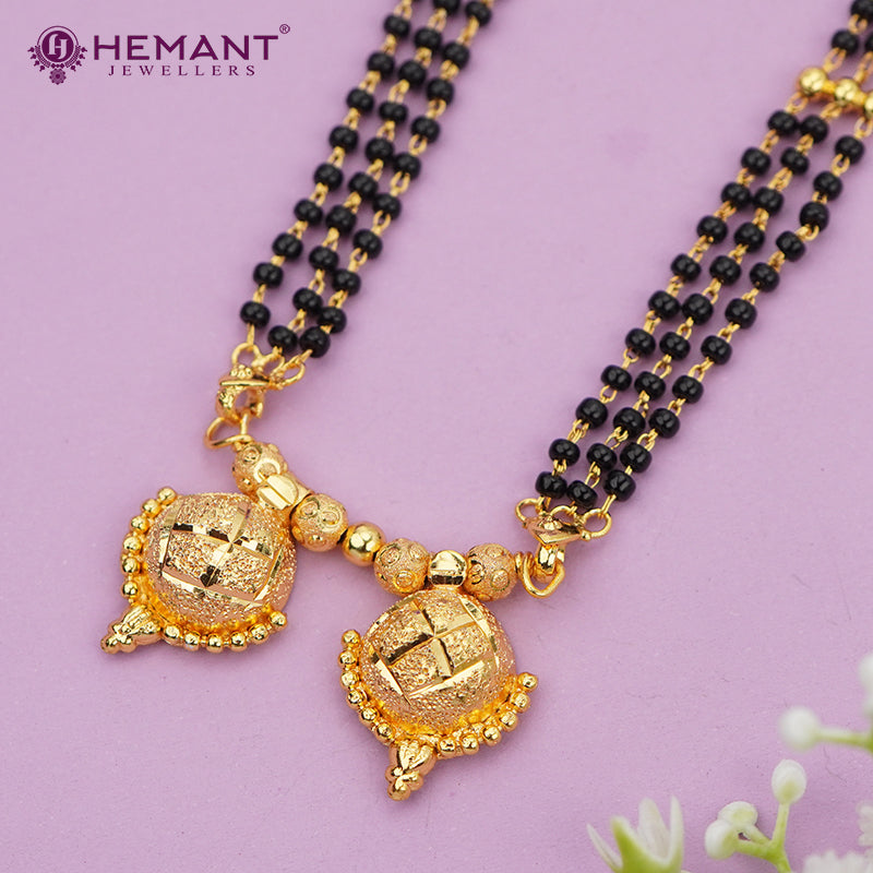 Gold-Plated Multi-Strand Mangalsutra with Wati/Vati Pendant – Black & Gold Beaded Design 4842-43