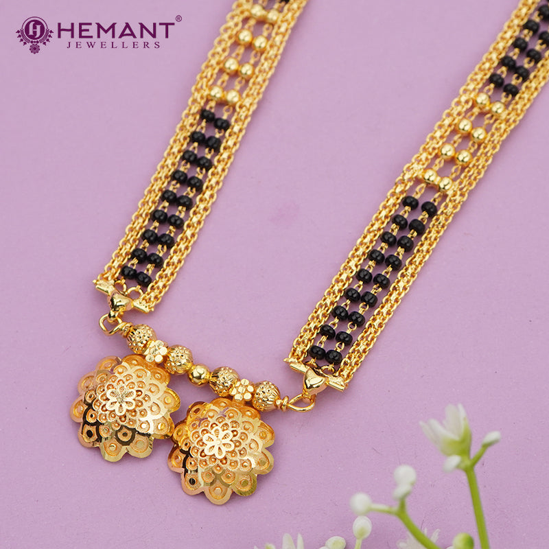 Gold-Plated Multi-Strand Mangalsutra with Wati/Vati Pendant – Black & Gold Beaded Design 4848-49