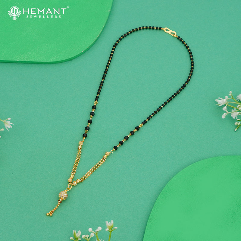Designer Black Bead Mangalsutra with Chain Tassel Pendant - 4852