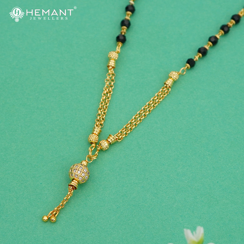 Designer Black Bead Mangalsutra with Chain Tassel Pendant - 4852