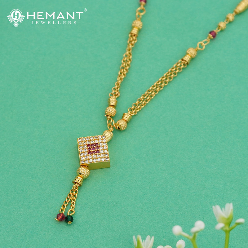 Designer Black Bead Mangalsutra with Square AD Pendant - 4854