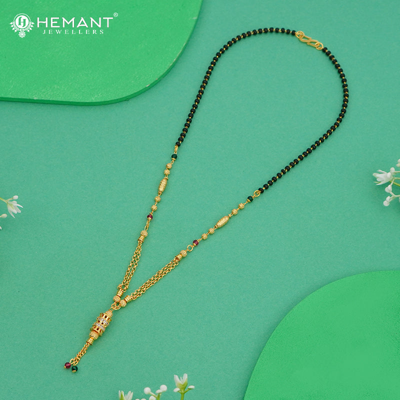 Traditional Black Bead Mangalsutra with Cylindrical Pendant - 4855