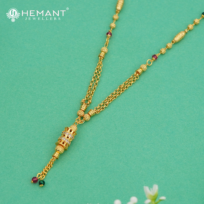 Traditional Black Bead Mangalsutra with Cylindrical Pendant - 4855