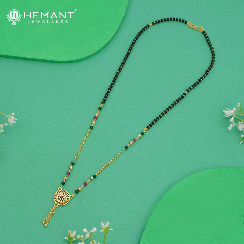 Designer Mangalsutra with Circular AD Stone Pendant - 4857