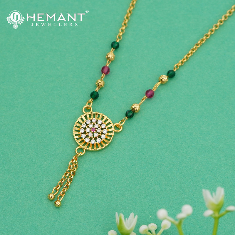 Designer Mangalsutra with Circular AD Stone Pendant - 4857