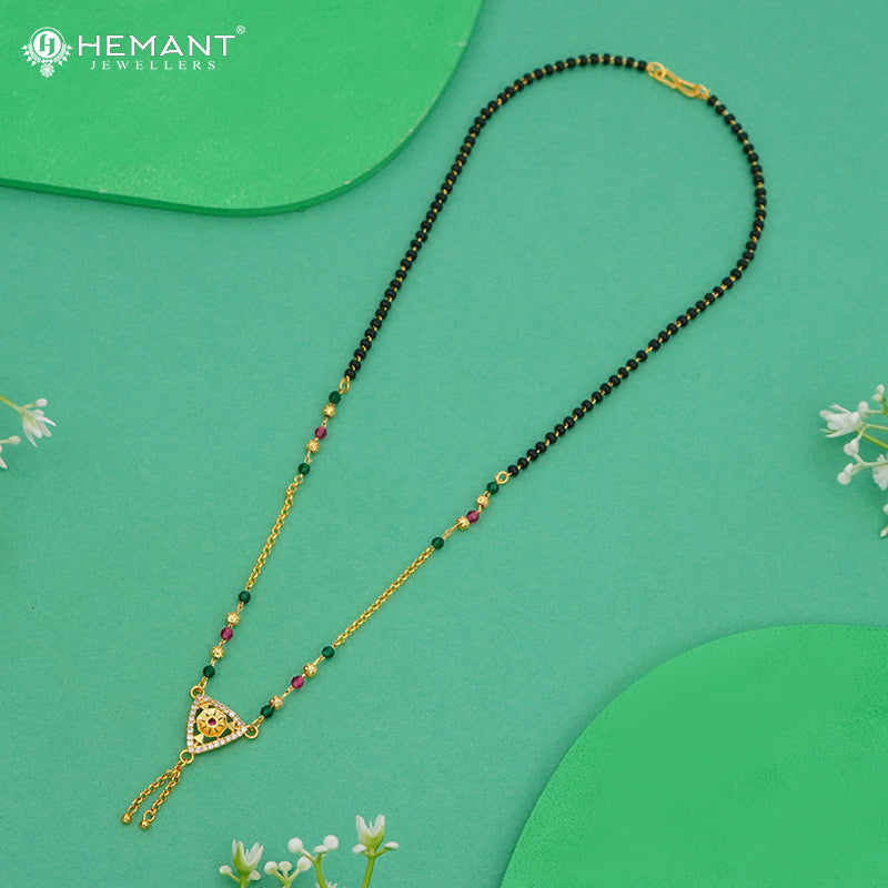 Triangle Pendant Mangalsutra with Ruby-Green Beads - 4858