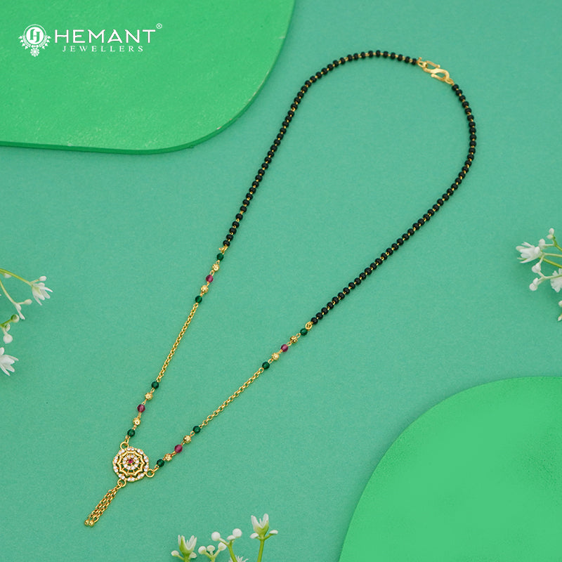 Round Pendant Mangalsutra with Ruby-Green Beads - 4859