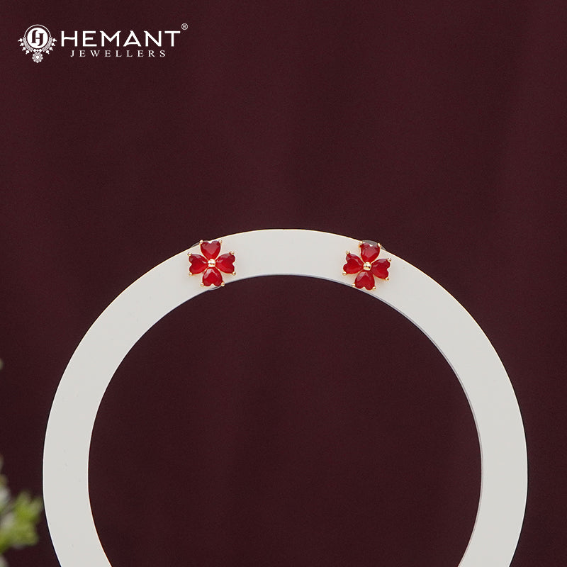 Red Stone Floral Stud Earrings – 4865