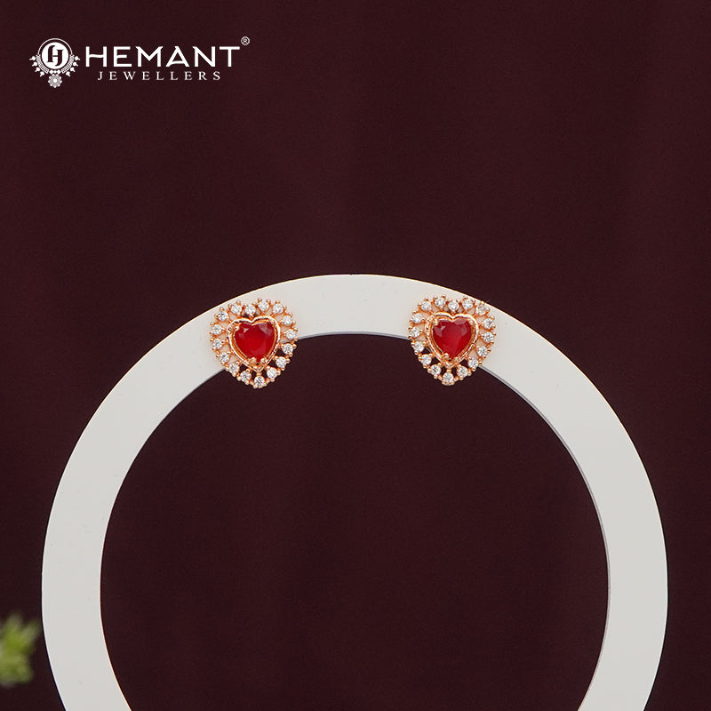 Heart Stud Earrings with Red Stone Center – 4867
